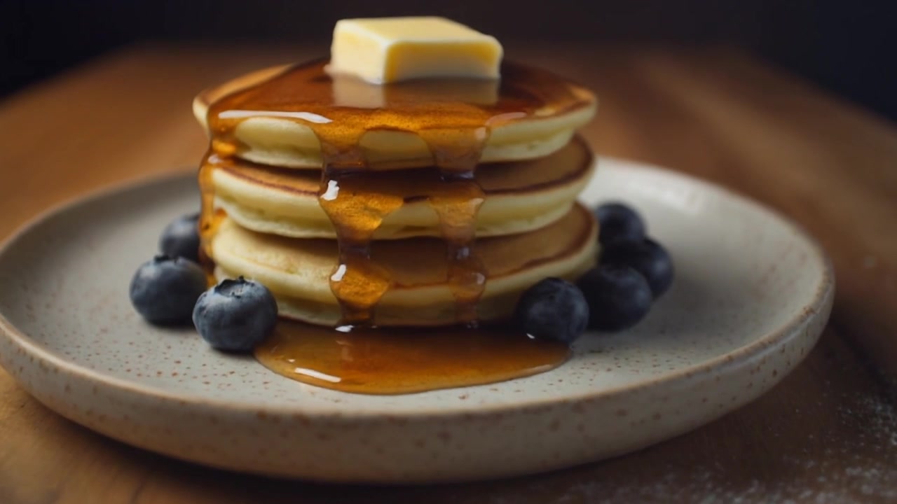 Stack of Pancakes with Syrup and Butter on a Plate