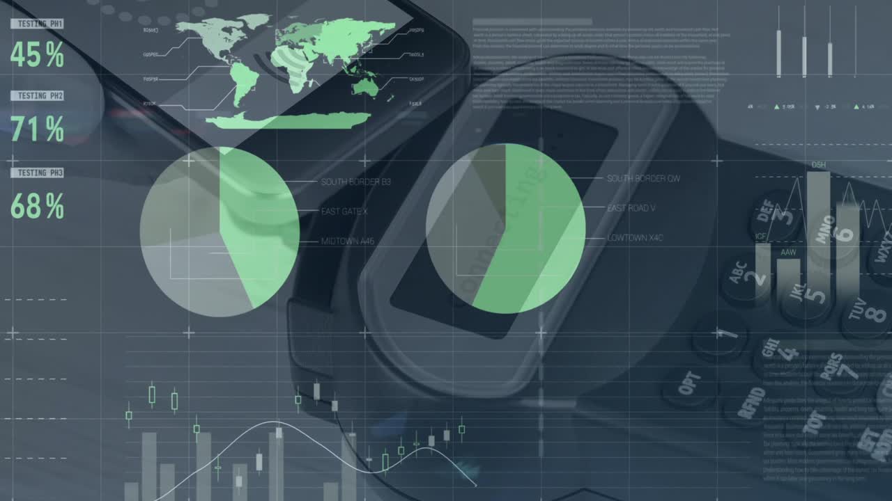 animación de gráficos a través de un teléfono inteligente con espacio de copia y terminal de pago