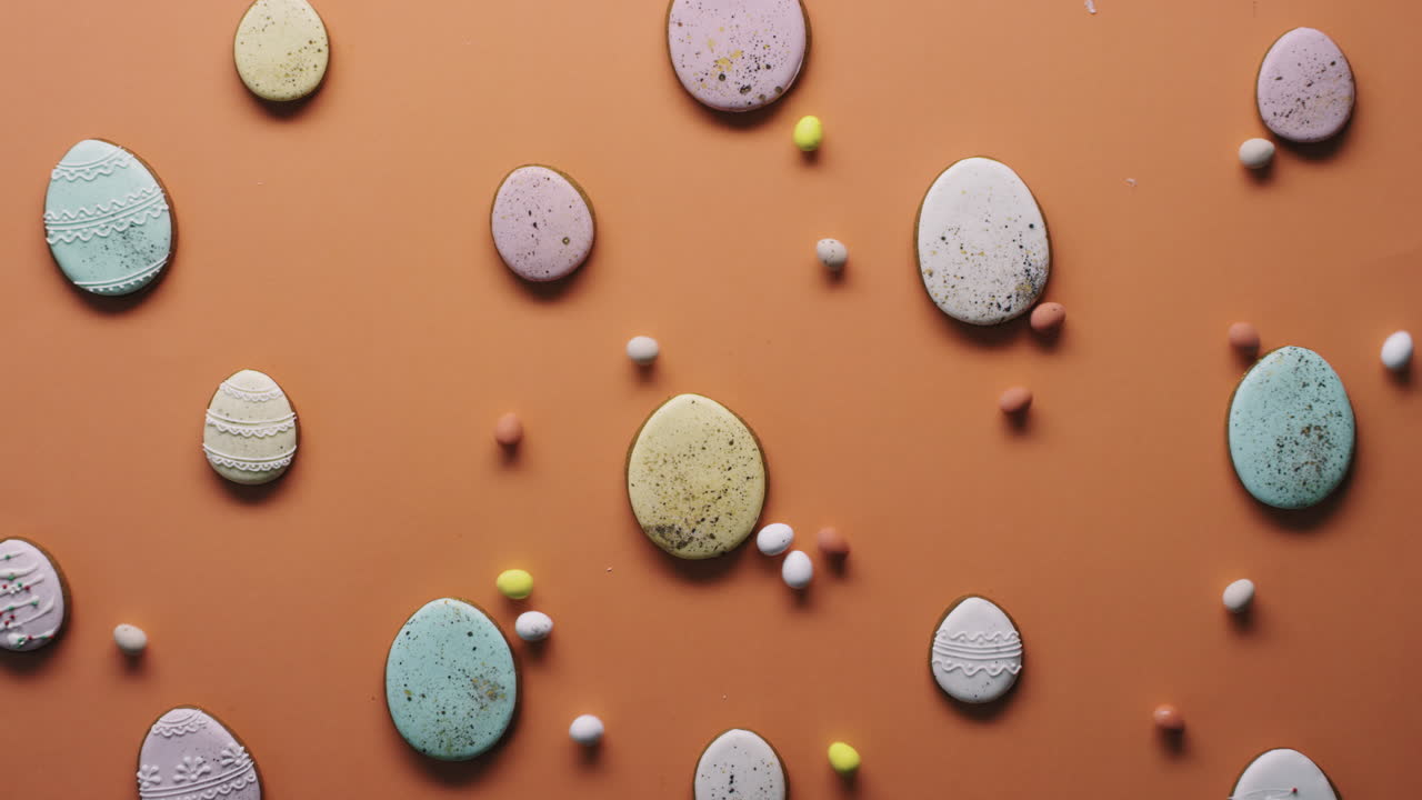 Top View of Easter Cookies and Quail Eggs Candy