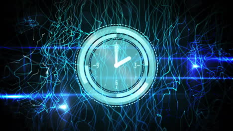 animación del movimiento del reloj, conexiones y procesamiento de datos