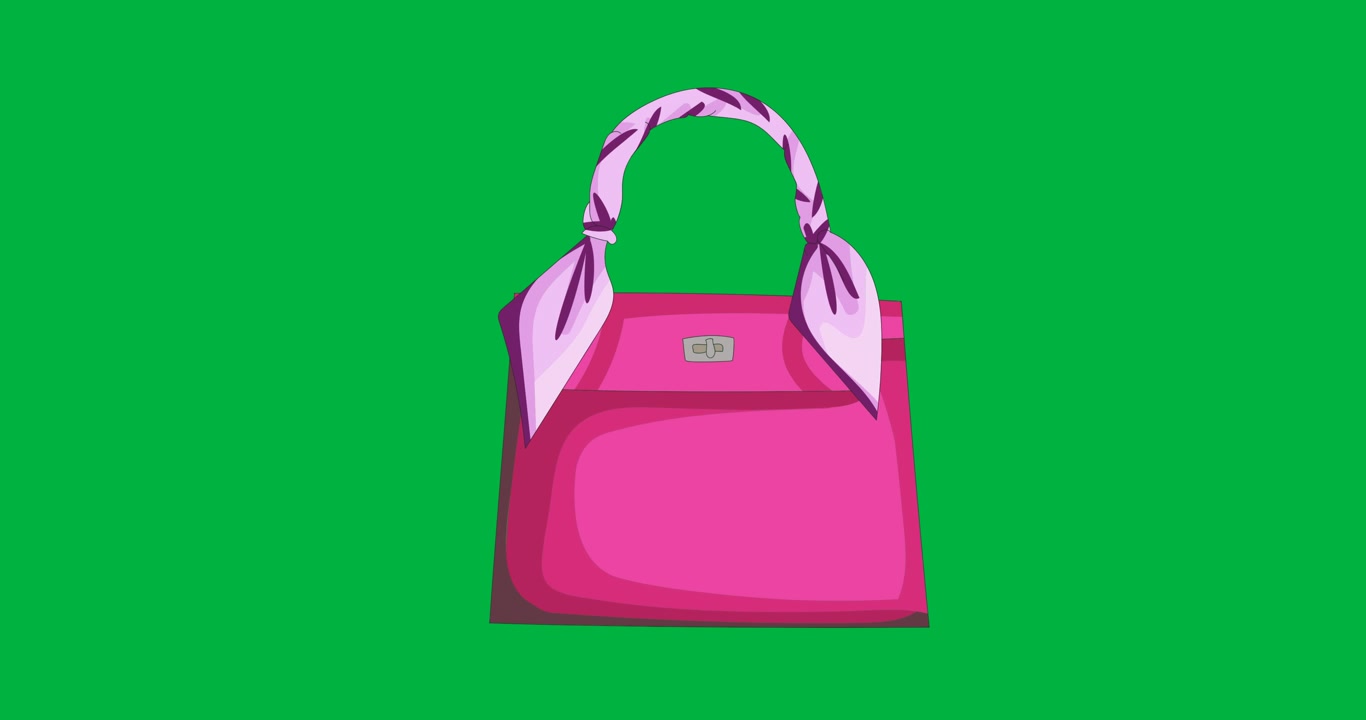 Animazione digitale di un'icona di borsa femminile rosa che fluttua su sfondo nero