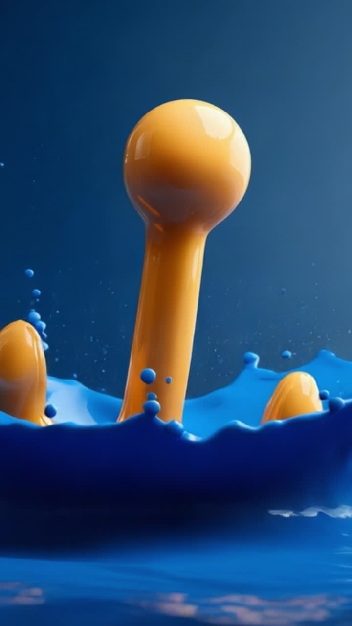 A Vibrant Yellow Hook Emerging from the Blue Water, Capturing the Essence of Playfulness and Design in a Serene Aquatic Setting
