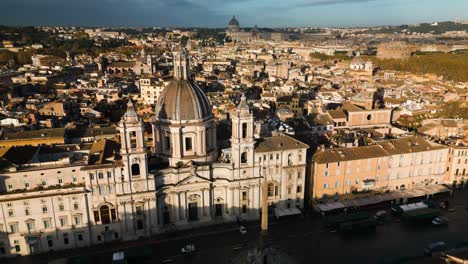 Beautiful-Orbiting-Drone-Shot-Above-Piazza-Navona,-Historic-Square-in-Rome,-Italy