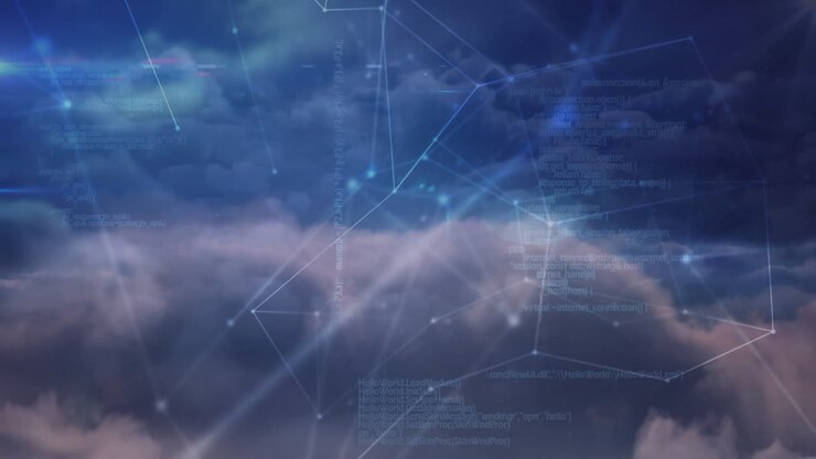 Animation of networks of connections with icons and globe over sky