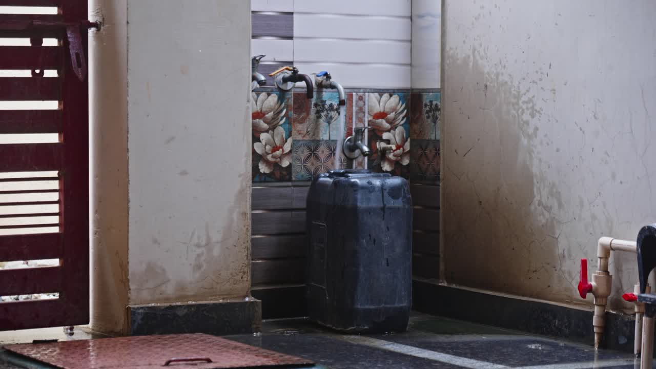 Drinking water filling on plastic Container for Storage at home. day time, stable shot, 4k