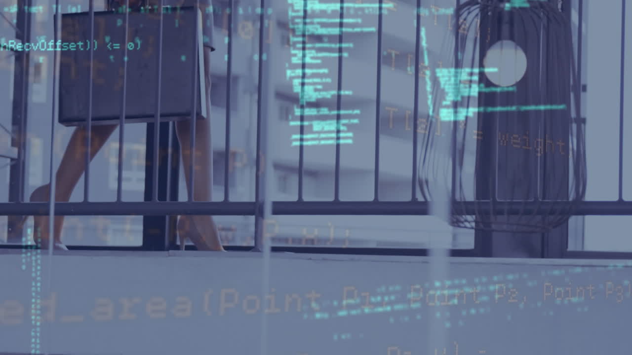 데이터 처리의 애니메이션 백인 사업가 여자가  ⁇ 고 있습니다.