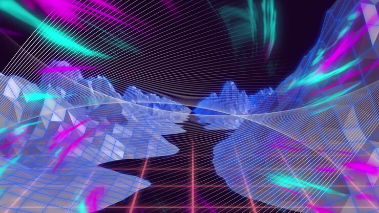 Multi colored rays and topographic of mountains moving