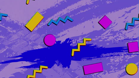 animación de formas abstractas coloridas sobre el efecto grunge cambiante contra un fondo púrpura