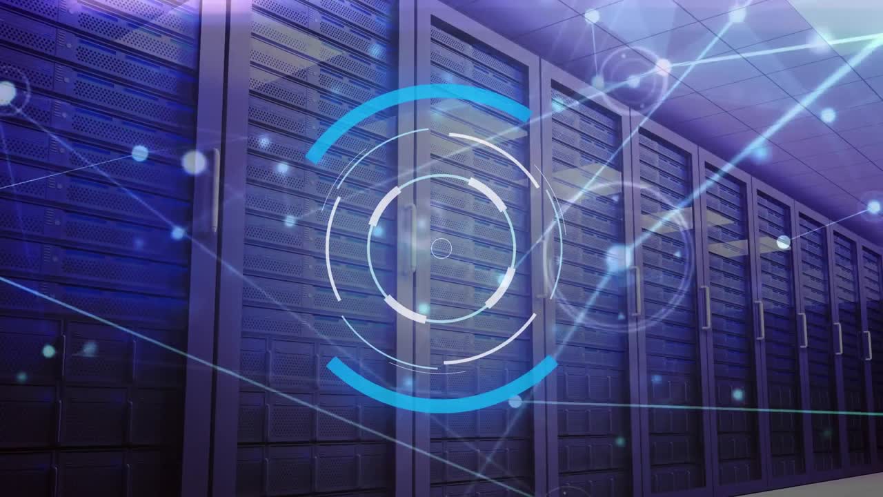 animación del escaneo del alcance, el trabajo en red y el procesamiento de datos a través de servidores informáticos