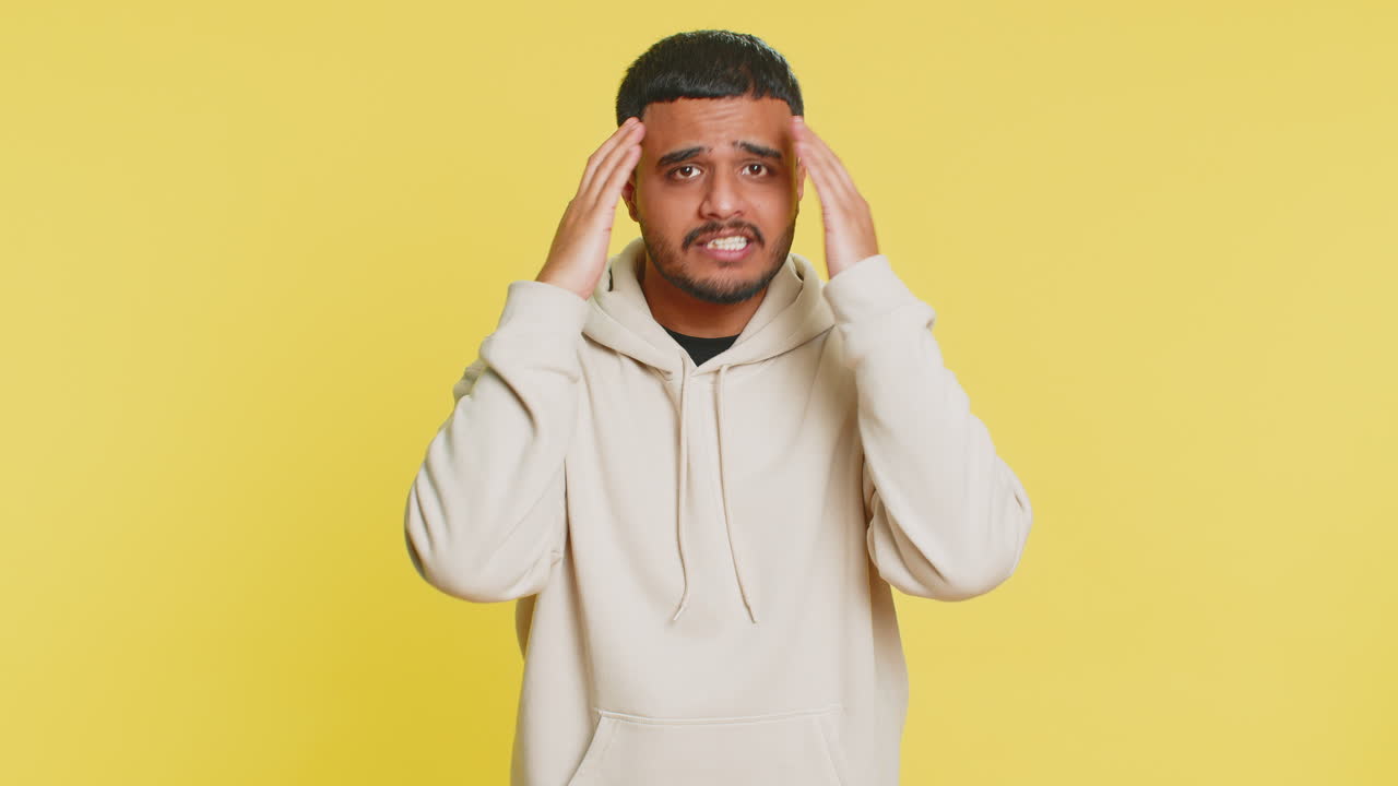 Angry indian man asking why what reason of failure irritation disbelief by troubles conflict quarrel