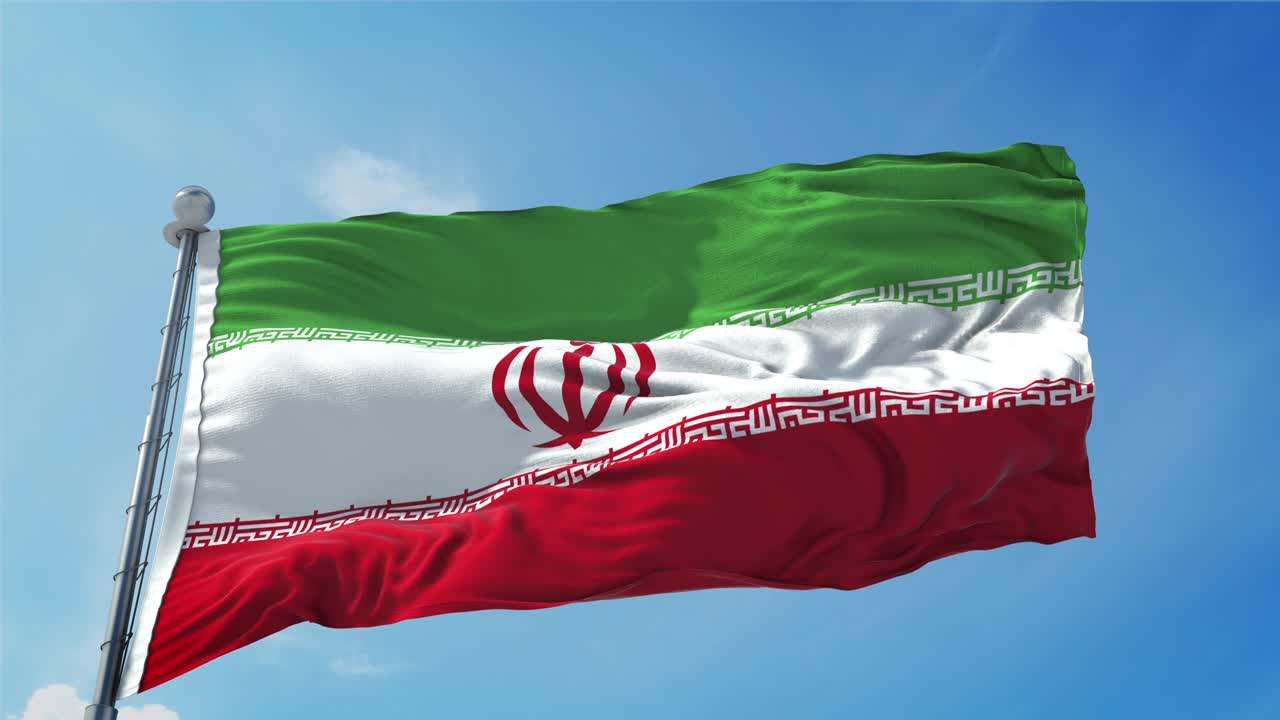 이란 발 루프: 현실적인 4k, 30fps 이란의 발, 바람에 흔들리는 이란 국기, 매우 상세한 직물 텍스처를 가진 완벽한 루프.