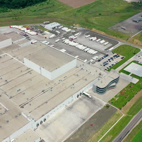 aerial view of industrial poultry house in the country. modern factory exterior
