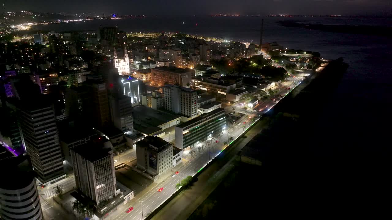Porto Alegre Skyline At Porto Alegre In Rio Grande Do Sul Brazil. Traffic Avenue. Downtown District. Night Landscape. Porto Alegre Skyline At Porto Alegre In Rio Grande Do Sul Brazil.