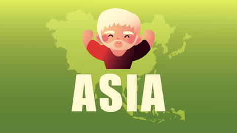 cultura asiática anciano y mapa de animación