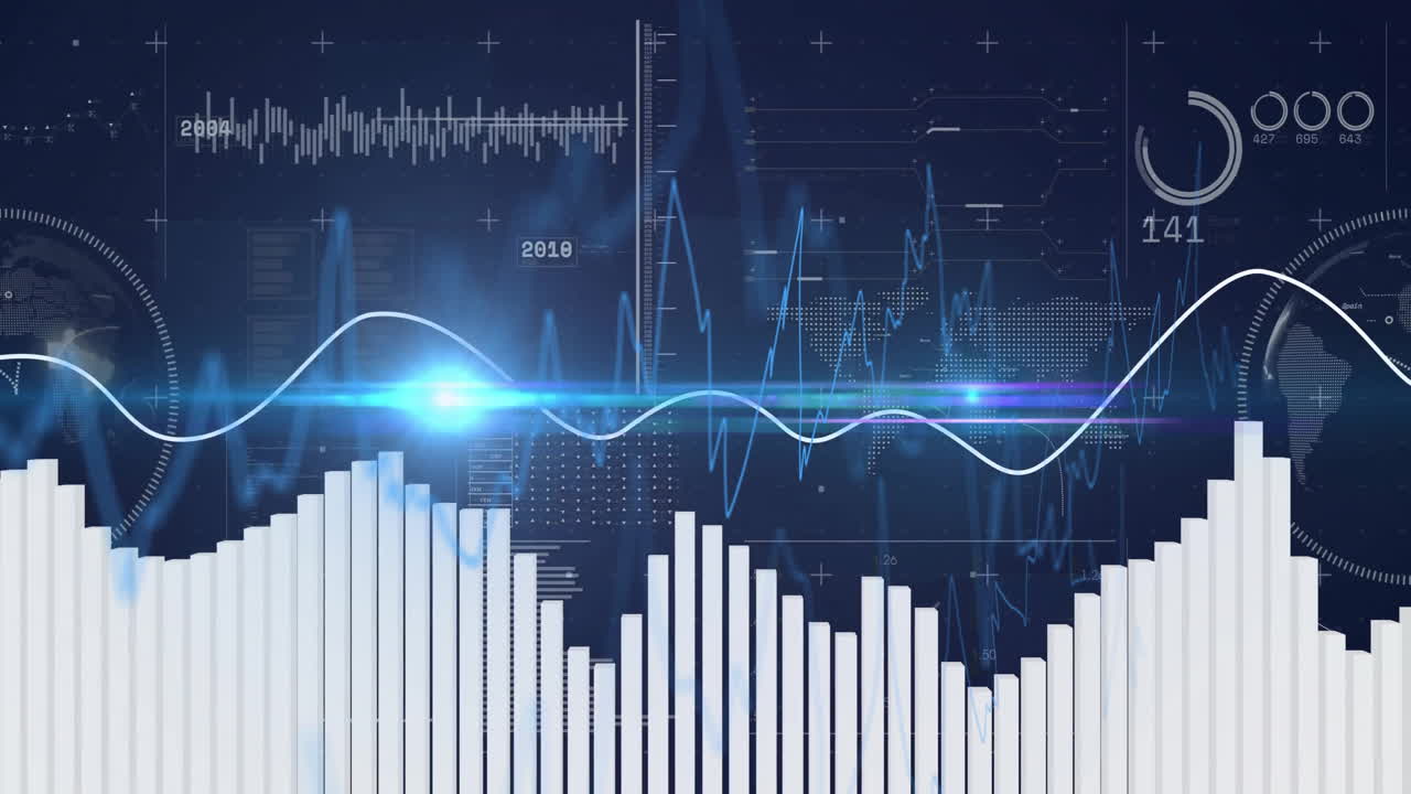 Glowing lines creating digital graphs and data charts on dark background