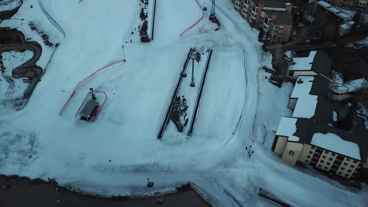 Bird view Drone shot Steamboat Springs Colorado Rocky Mountains ski resort - Snow