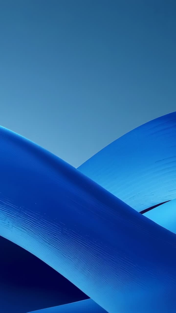 Video verticale: Un nastro blu scivola verso l'alto a destra in studio, rivelando una texture con gradiente a curva secondaria.