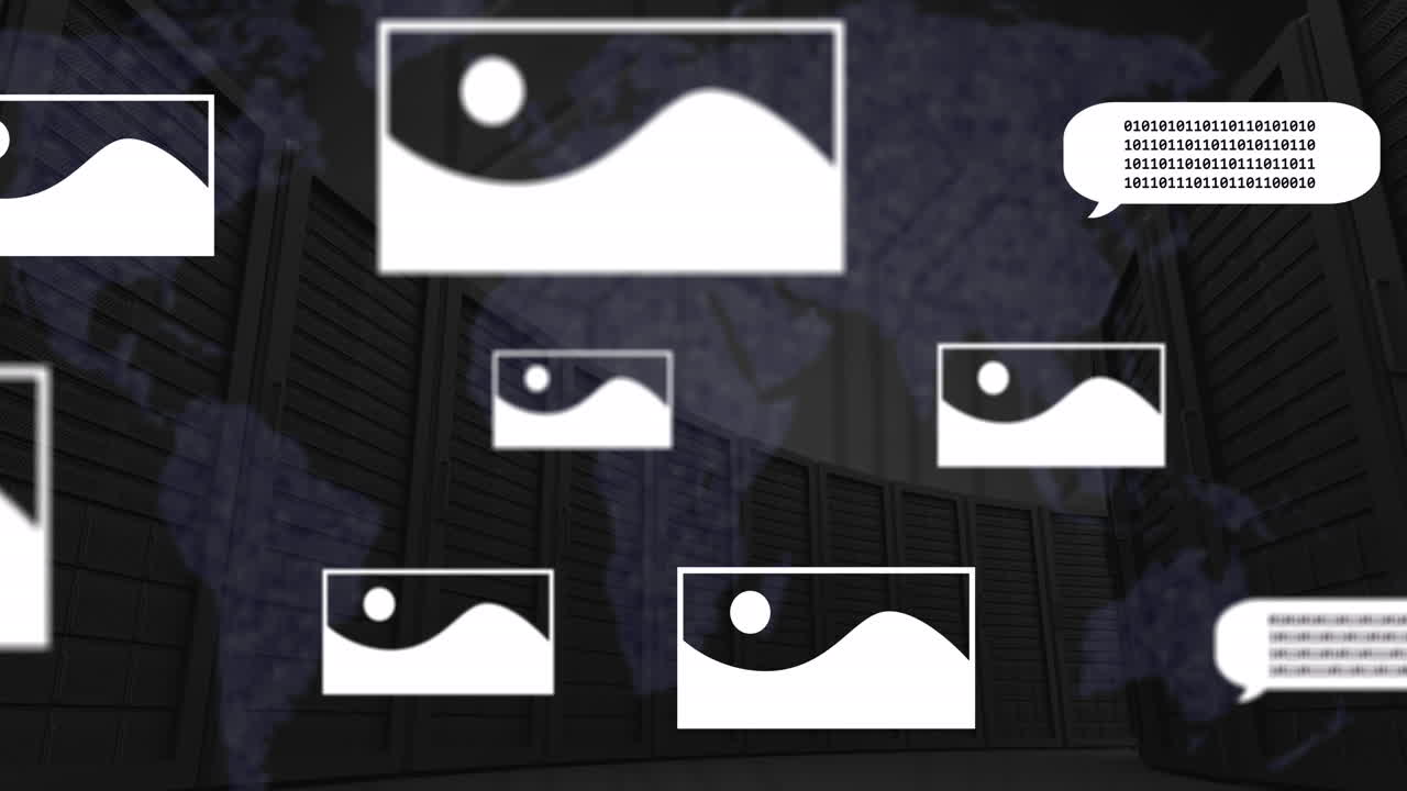 온라인 ai 채팅 아이콘과 세계 지도의 애니메이션