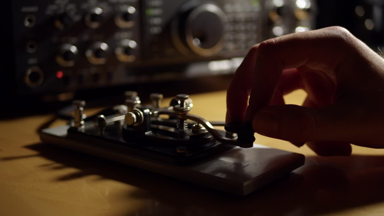 código morse radio telegrafía cw ham radio llave recta con radio en el fondo