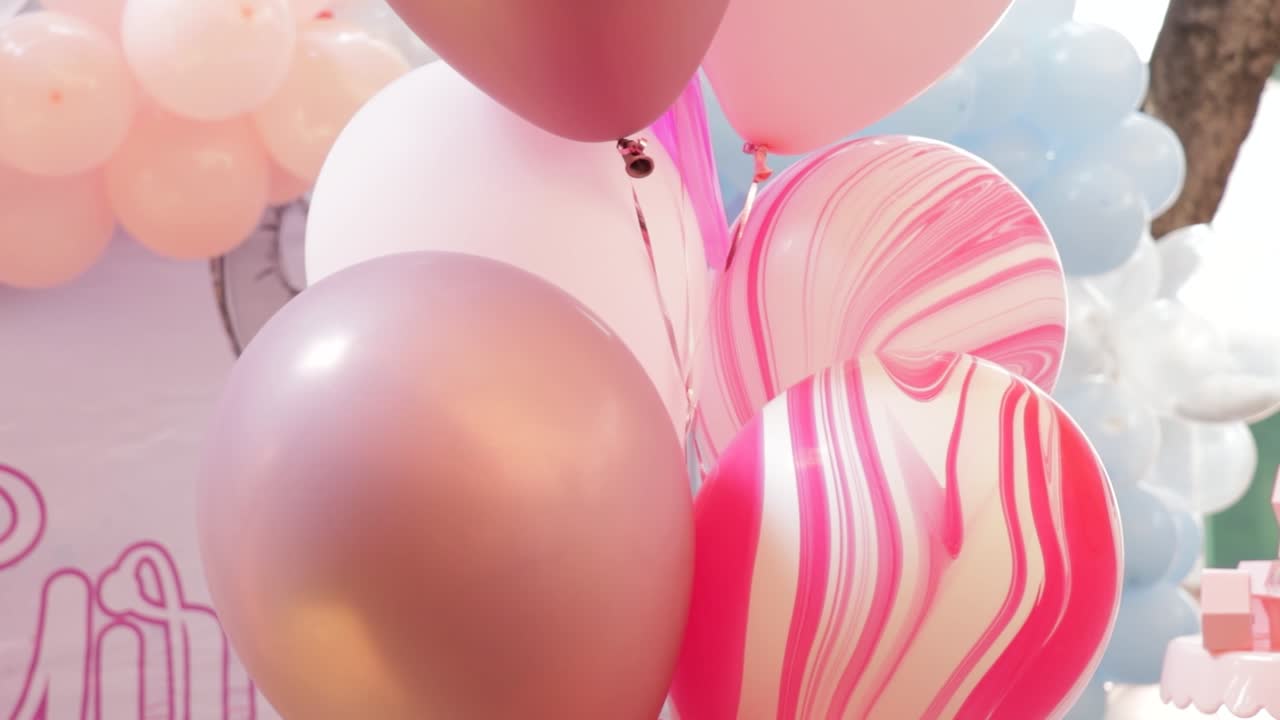 Pink balloons background decoration, gender reveal birthday party