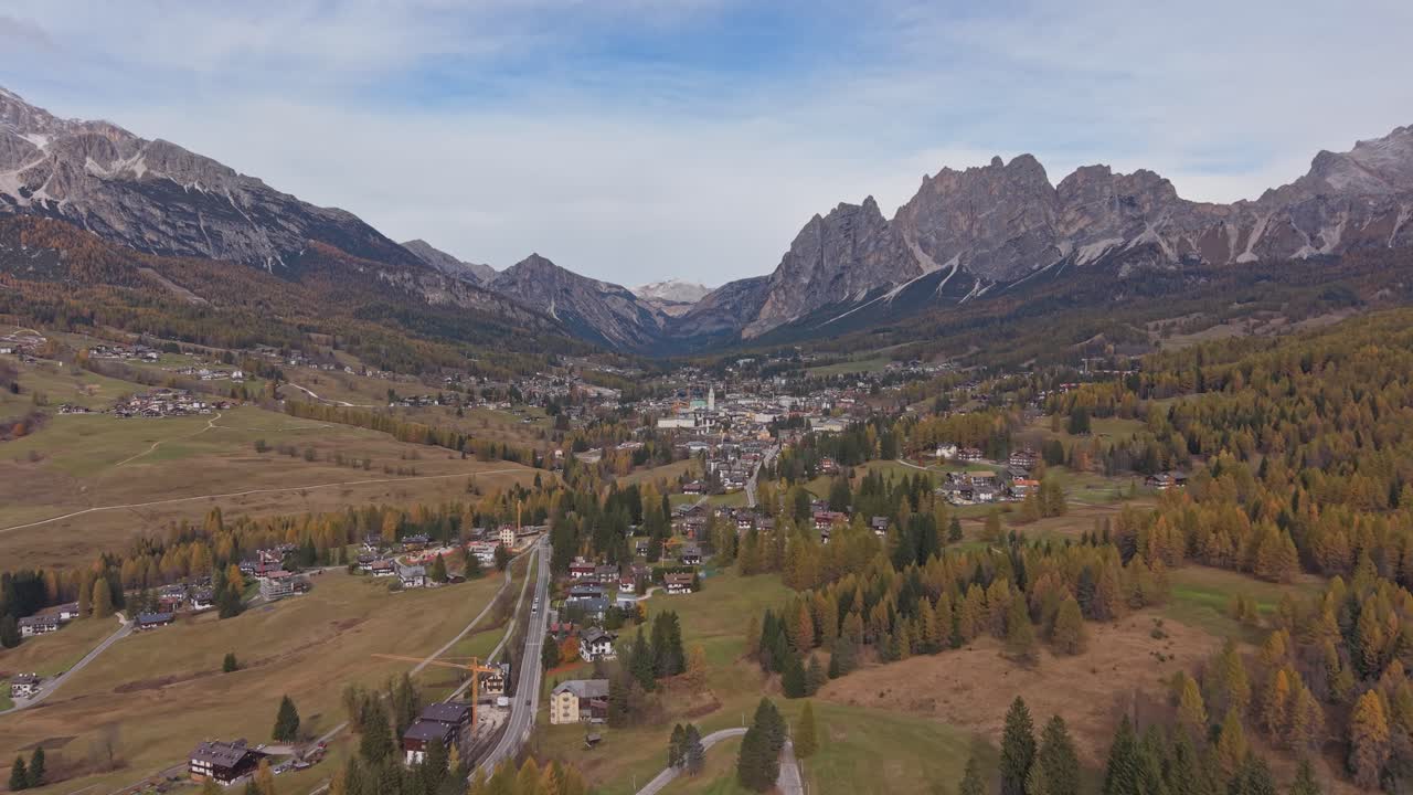 Panoramic view of Olympic-ready Cortina d'Ampezzo, Dolomites region
