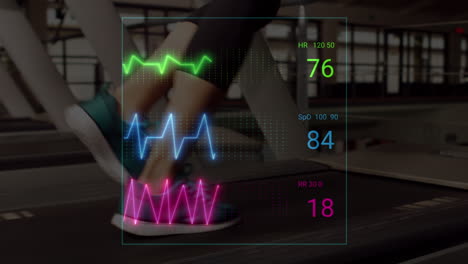 animación de cardiógrafo sobre una deportista caucásica haciendo ejercicio