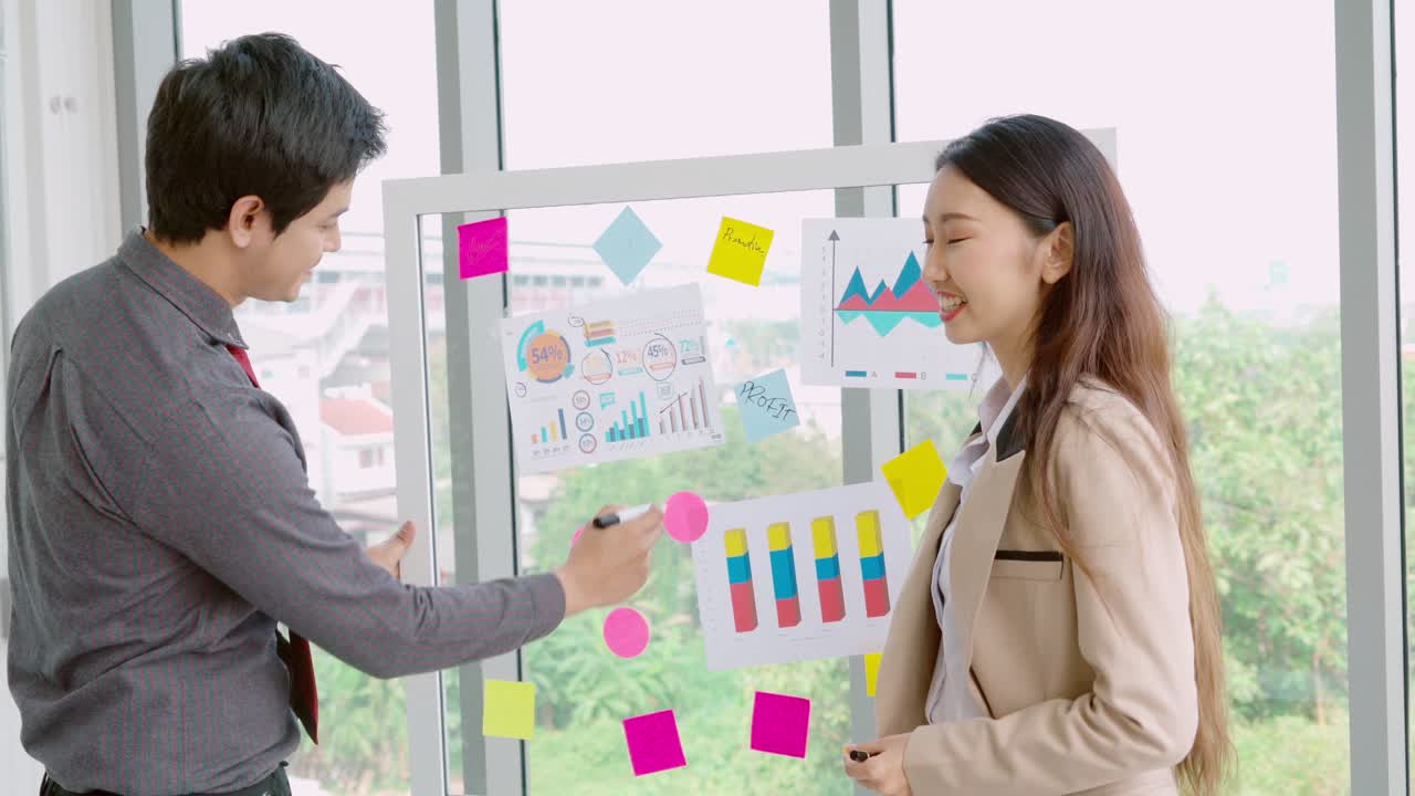 Business people work on project planning board