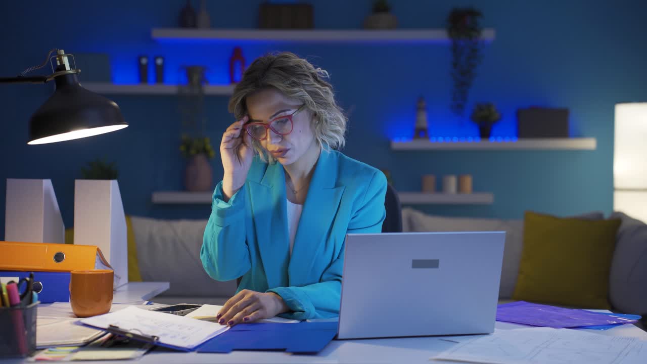 una trabajadora de oficina en casa sonriendo a la cámara.