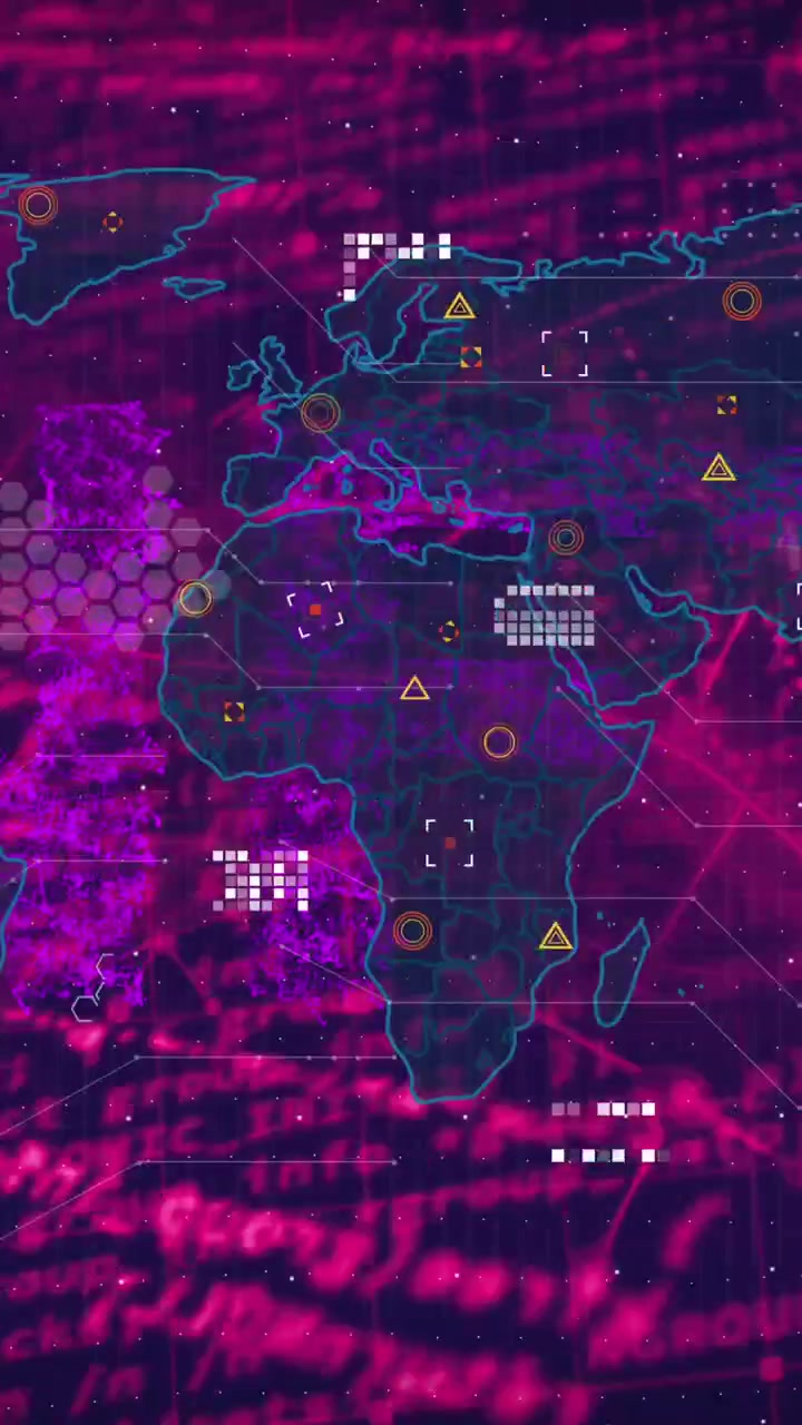 Animation of molecules, data processing and world map on navy background