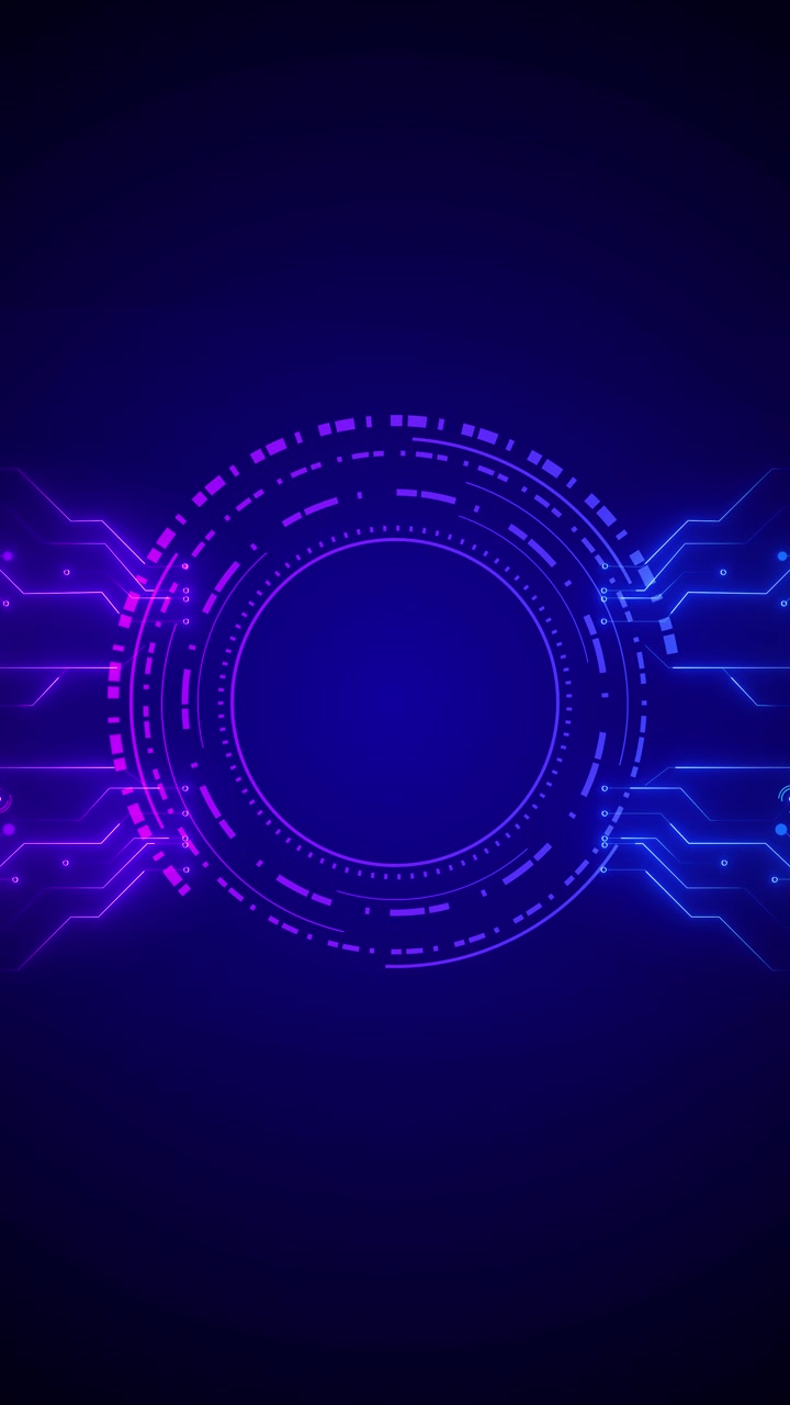 Magenta blue digital hud panel segmented circle circuit paths radial interface depth clean center