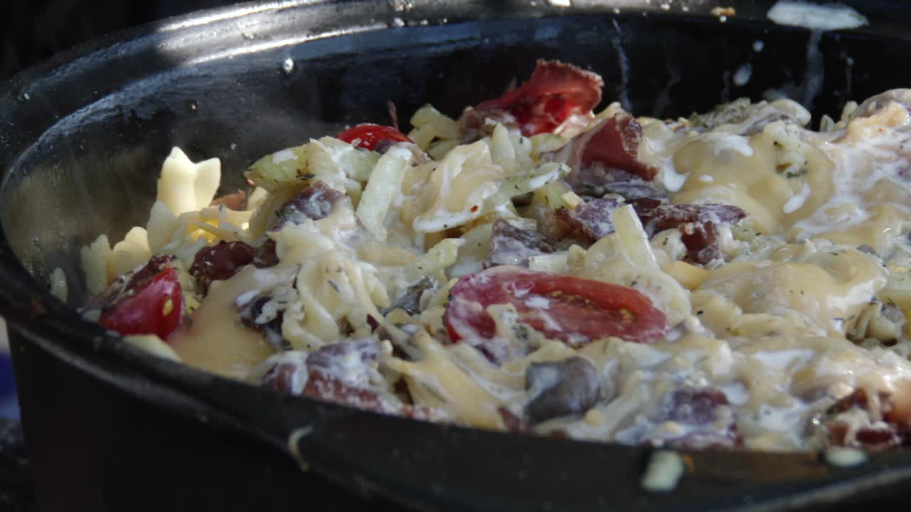 남아프리카에서 야외에서 potjiekos 요리, 클로즈업