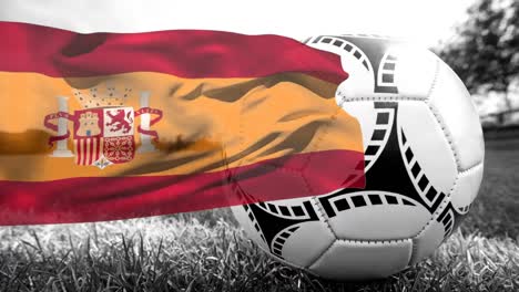 animación de la bandera de españa sobre el fútbol en el estadio