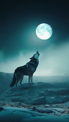 the wolf howls at night at the moon on the rock