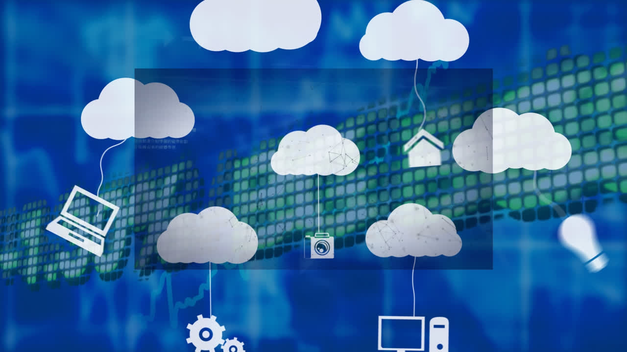 animación de nubes con iconos sobre el procesamiento de datos