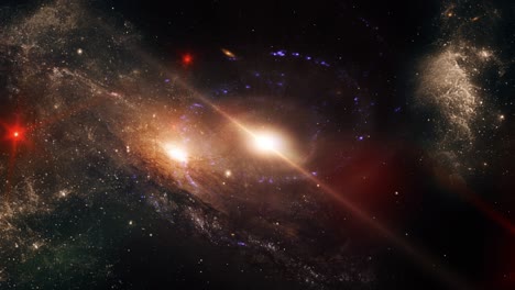 una galaxia espiral y varias estrellas rojas en el universo