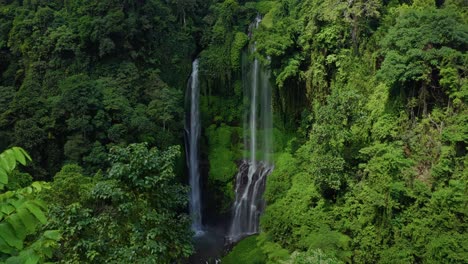 stunning vertical water drops, elevated scenery, cinematic aerial view