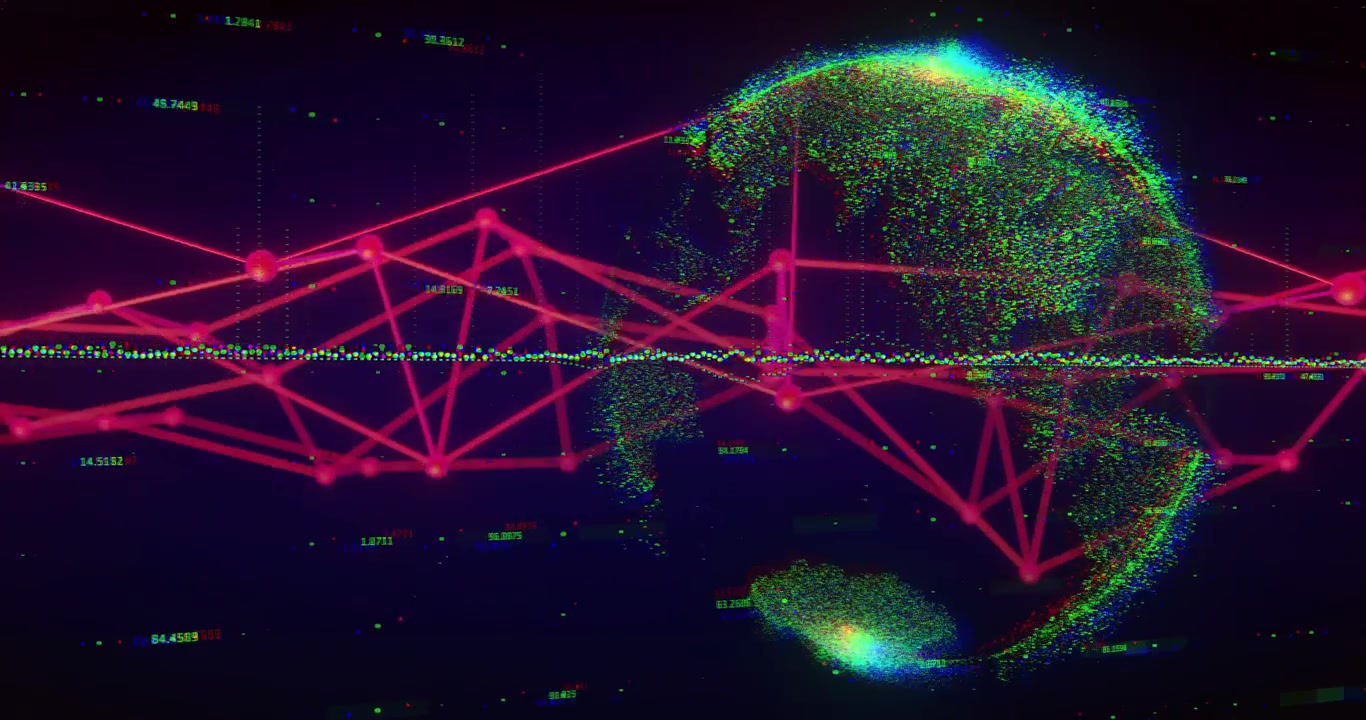 Connessioni di rete digitali e punti dati che formano un globo, rappresentando la comunicazione globale.
