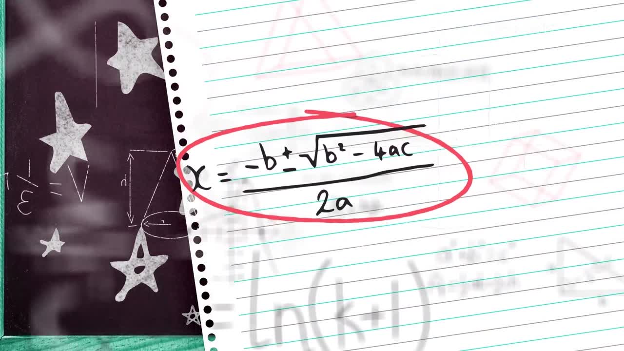 Animation of moving mathematical formulas over sheet of paper