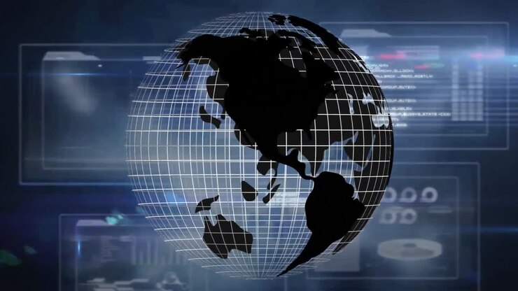 Animation of globe and data processing on screen