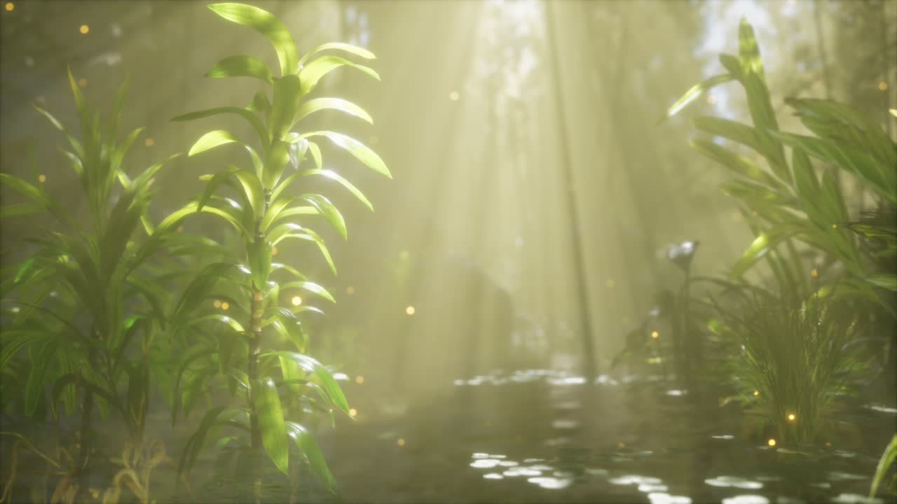 여름날 이른 아침 에 강 위 에 안개 가