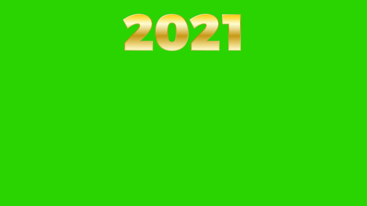 Animazione celebrativa 2021 Felice Anno Nuovo con testo dorato, sfondo chroma key.