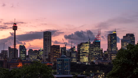 Sydney,-Horizonte-De-La-Ciudad-De-Australia---Atardecer-A-Lapso-De-Tiempo-Nocturno