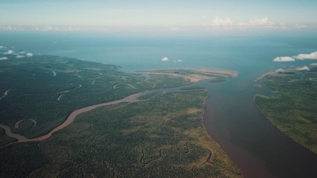 alto paisaje aéreo de ríos sinuosos que desembocan en el golfo de papua, nueva guinea