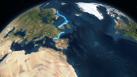 a stunning visualization of earth's geography: a dynamic view of the continents, oceans, and polar regions with emphasis on the beautiful blue waters and landforms