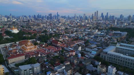 fabulous aerial view flight bangkok buddhist temple loha prasat evening thailand 2022