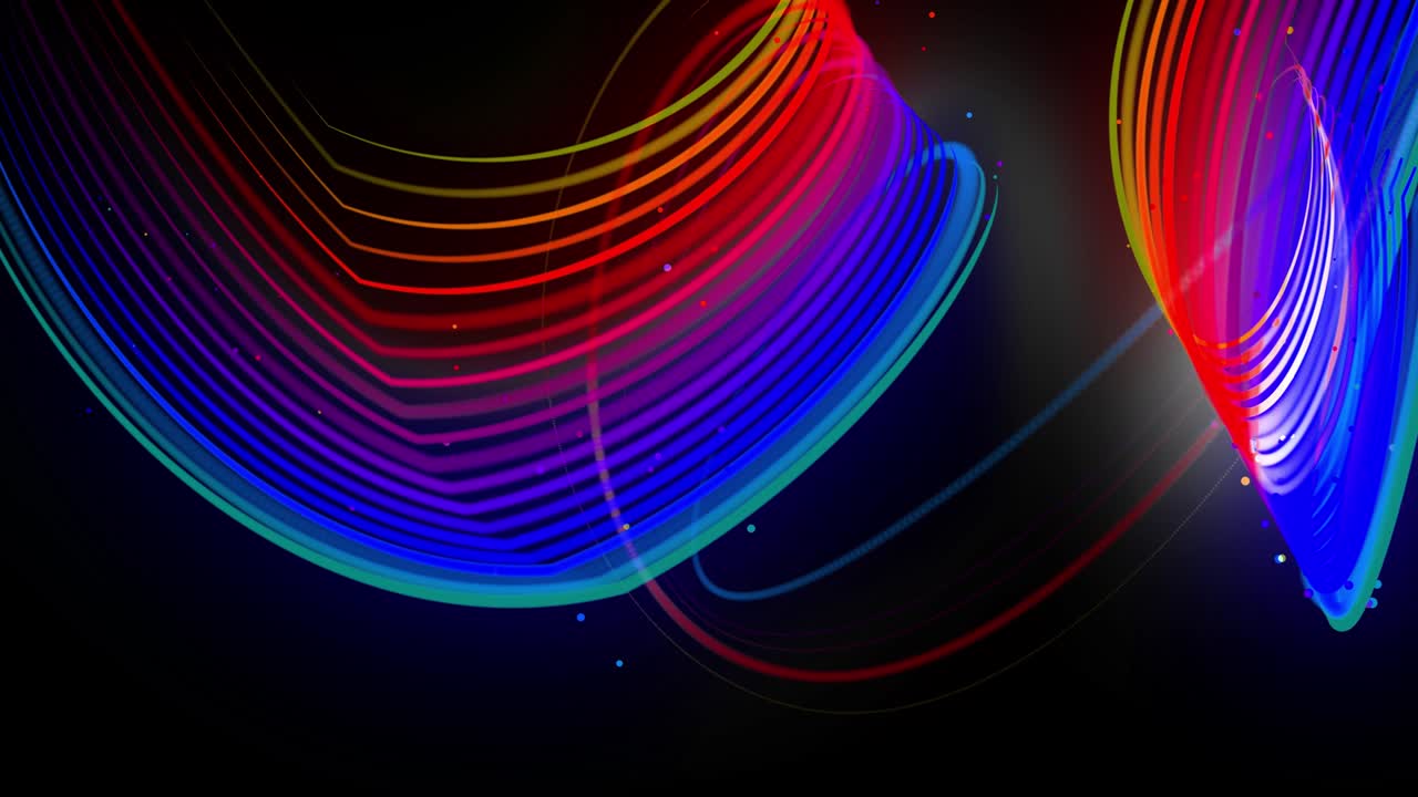 multi-colored neon lines of ribbon fly in the air, smoothly oscillation and wave. Lines color changes cyclically form running lights. 3d abstract looped 4k background, luma matte as alpha channel