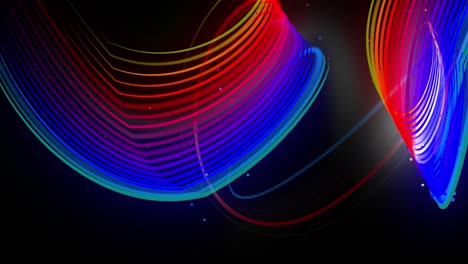 líneas de neón multicolores de cinta volar en el aire, suavemente oscilación y onda. líneas cambios de color cíclicamente forma luces de funcionamiento. 3d abstracto bucleado 4k fondo, luma mate como canal alfa