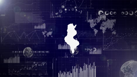 fondo corporativo del país de túnez con elementos abstractos de gráficos de análisis de datos que muestran el análisis de datos video tecnológico con globo, crecimiento, gráficos, datos estadísticos del país de túnez