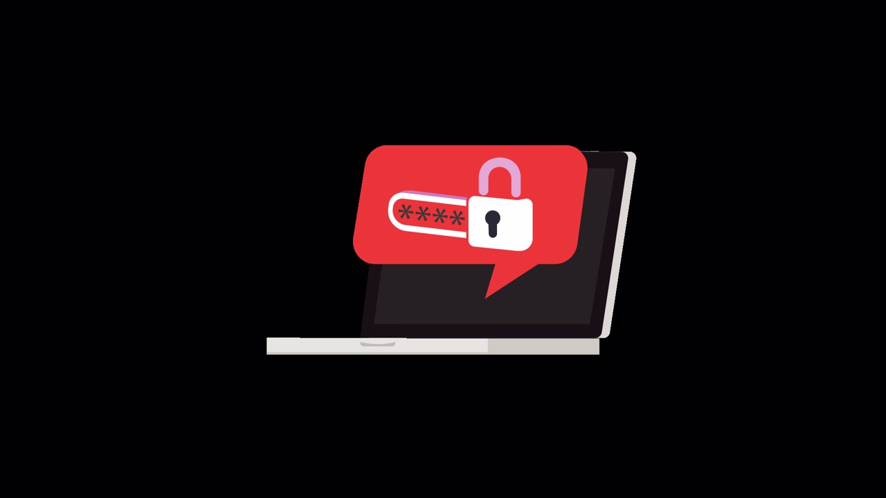 Animated Laptop Showing Password Protection and Security