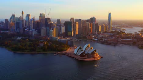 aerial view of entire sydney cbd and opera house without people in the foreground during sunset, nsw australia